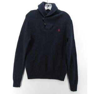 Ralph Lauren Polo Sweater Small Wool Blend Shawl Speckled Pullover Pony